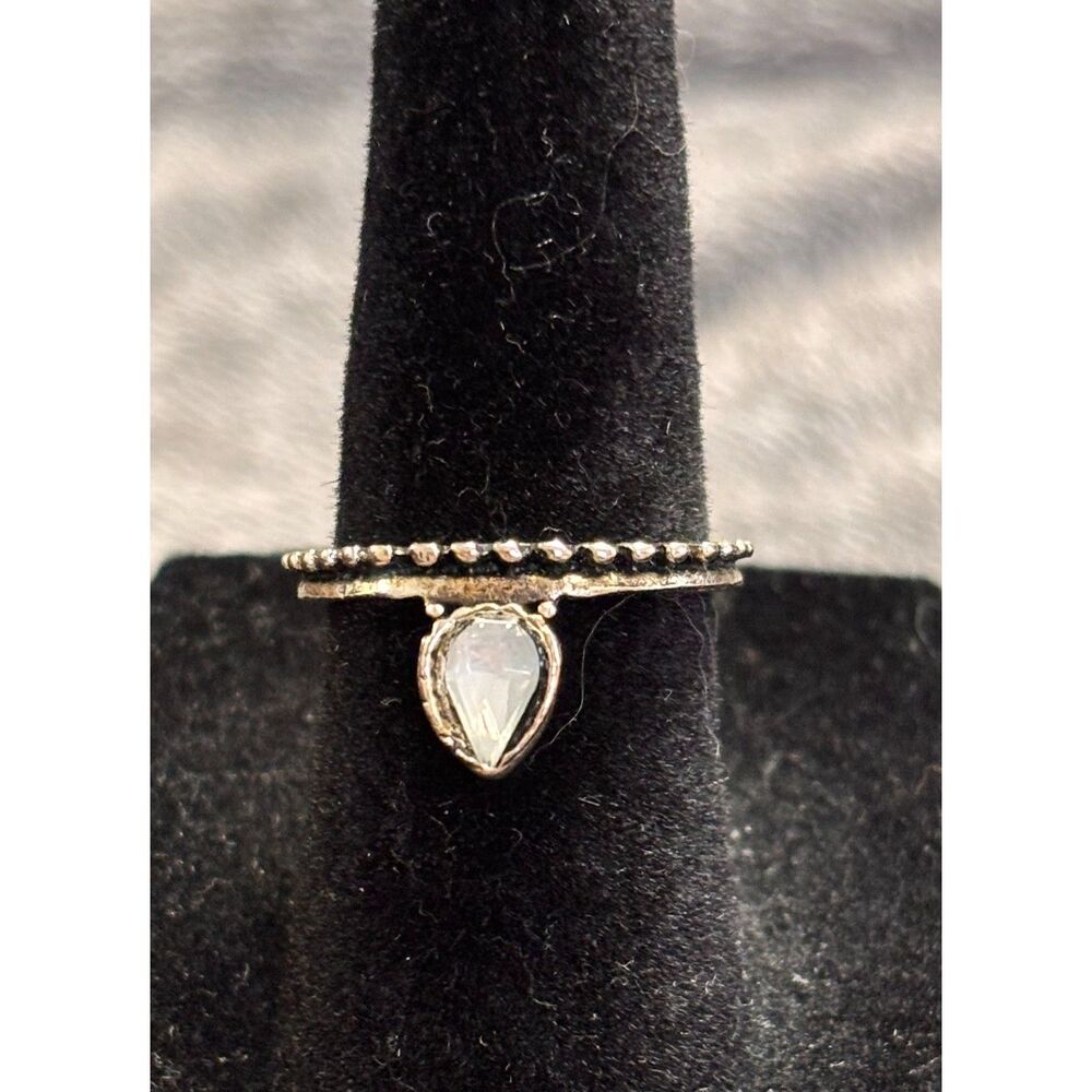 Vintage Dotted Silver Opal Teardrop Band Ring Sz 4.5